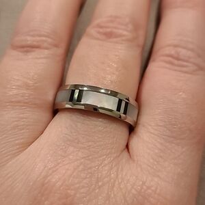 Mother of pearl inlay stainless steel ring unisex